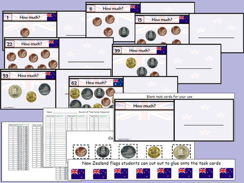 new zealand money task cards add up mixed coins to value 5 recording