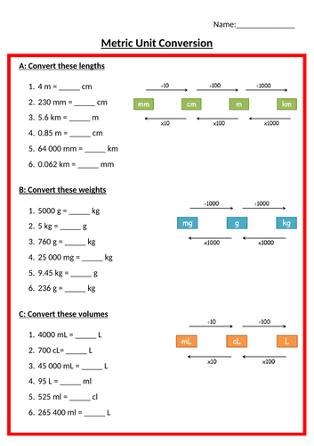 Metric Units Differentiated Worksheet | Teaching Resources