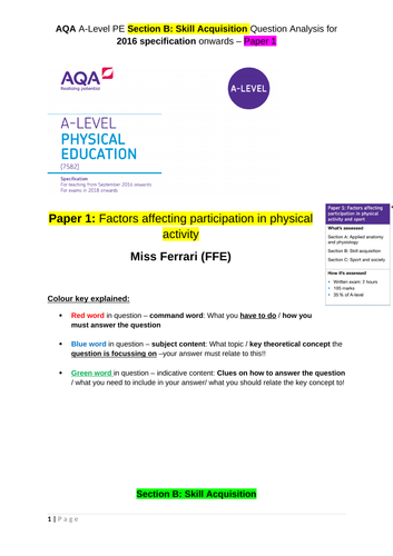 AQA A LEVEL Section B: Skill Acquisition Q & A analysis | Teaching ...