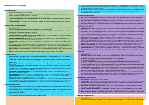 Edexcel 1-9 Early Elizabethan England Key Knowledge Detailed Overview