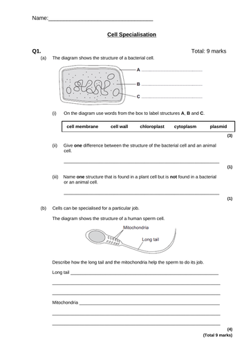 AQA (9-1) Cell Structure and Cell Transport (Spec Ref: 4.1.11-4.1.1.5 ...