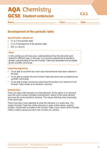 aqa 9 1 the periodic table spec ref 412 413 teaching resources