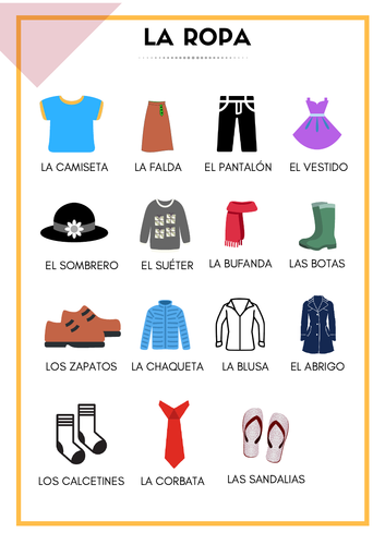 PRINTABLE PUZZLES - SPANISH CLOTHES VOCABULARY | Teaching Resources