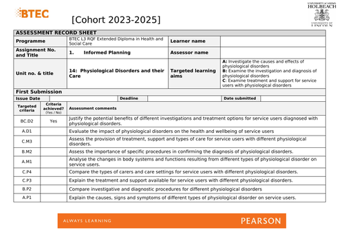 btec level 3 health and social care unit 14 coursework example