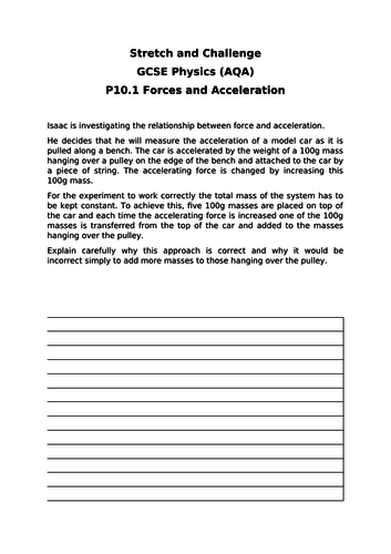 AQA Physics GCSE P10 (Forces and Motion) - Gifted and Talented Resource Worksheets