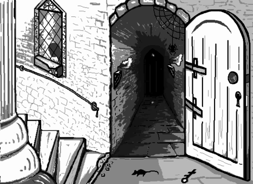 Castle Creeps - black & white sketch from imagination