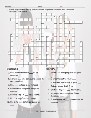 Bad Bosses Spanish Crossword Puzzle Teaching Resources