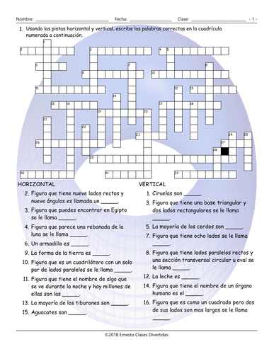 Colors and Shapes Spanish Crossword Puzzle | Teaching Resources