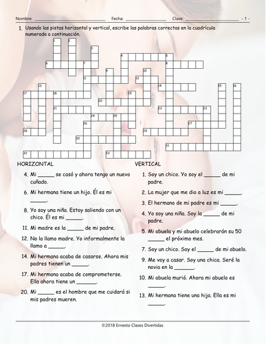 Family Members Spanish Crossword Puzzle | Teaching Resources
