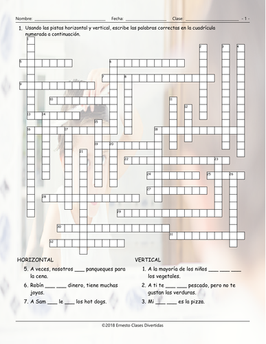 Have, Do, Like, and Favorites Spanish Crossword Puzzle