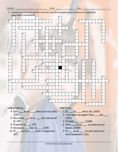 Possessive Pronouns Spanish Crossword Puzzle | Teaching Resources