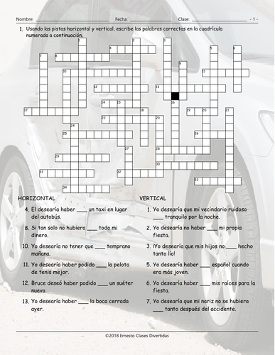 Regret Modals Spanish Crossword Puzzle Teaching Resources