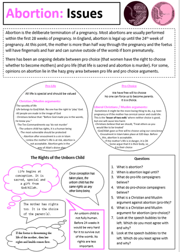 AQA Religion and Life: Abortion - Whole Lesson | Teaching Resources