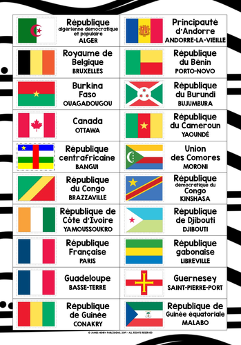 FRENCH-SPEAKING COUNTRIES CAPITALS FLAGS CARDS | Teaching Resources