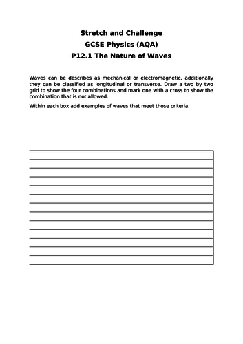 AQA Physics GCSE P12 (Wave Properties) - Gifted and Talented Resource Worksheets