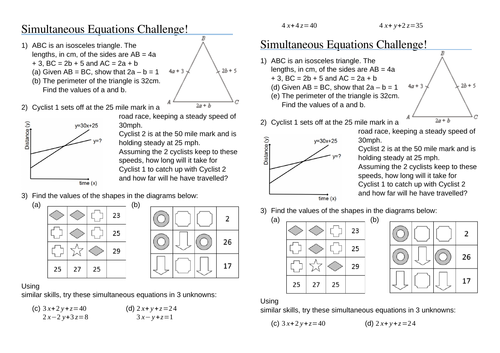 Simultaneous Equations Full set of Lessons | Teaching Resources