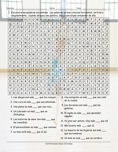 Comparative Adjectives Spanish Word Search Worksheet | Teaching Resources
