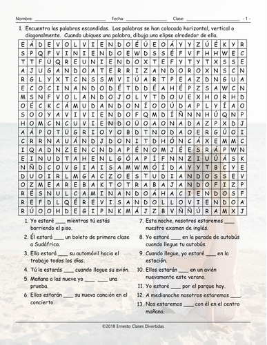 Future Continuous Tense Spanish Word Search Worksheet | Teaching Resources