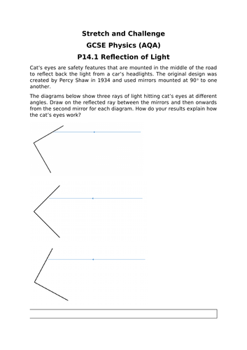 AQA Physics GCSE P14 (Light) - Gifted and Talented Resource Worksheets