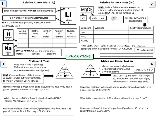 Mole Calculations Worksheet | Teaching Resources