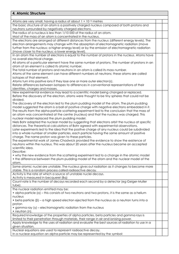 Aqa gcse 9 1 physics specification checklist 4 atomic structure 