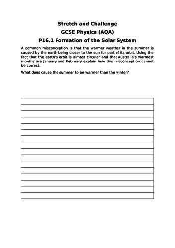 AQA Physics GCSE P16 (Space) - Gifted and Talented Resource Worksheets