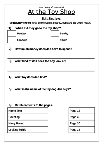 Comprehension - Phonic Bugs - At the Shops - Phase 5 - Green Band