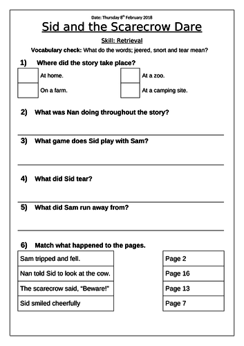 Comprehension - Phonic Bugs - Sid and the Scarecrow - Green Band - Phase 5