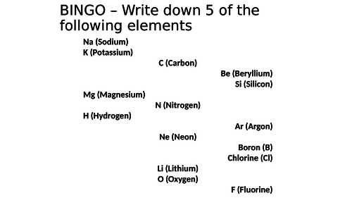 Electron Structure Bingo Activity