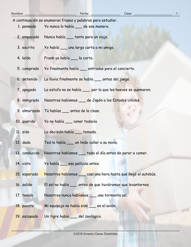 Past Perfect Tense Spanish Study Sheet | Teaching Resources
