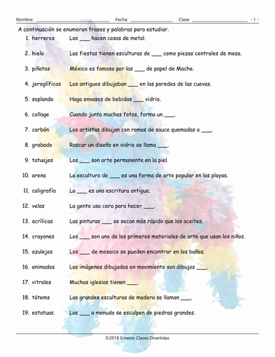 Art Forms Spanish Study Sheet | Teaching Resources
