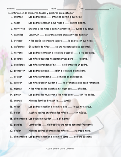 Parenting Activities Spanish Study Sheet | Teaching Resources