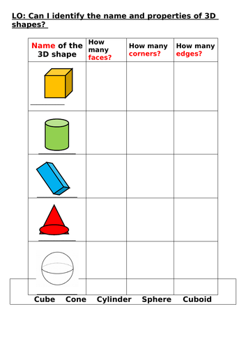 3d shape homework year 1