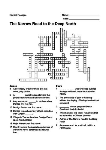 The Narrow Road to the Deep North Crossword Teaching Resources