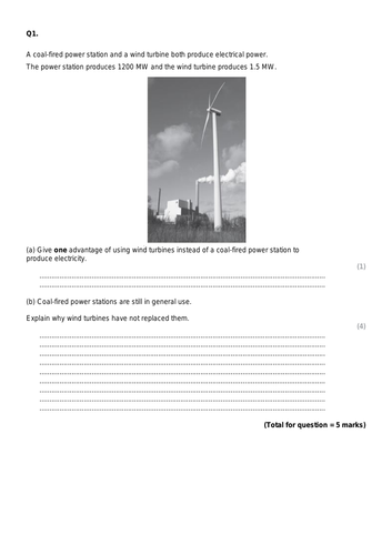 IGCSE Past paper question - Energy | Teaching Resources