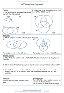 HCF (using Venn Diagrams) Mastery Worksheet | Teaching Resources