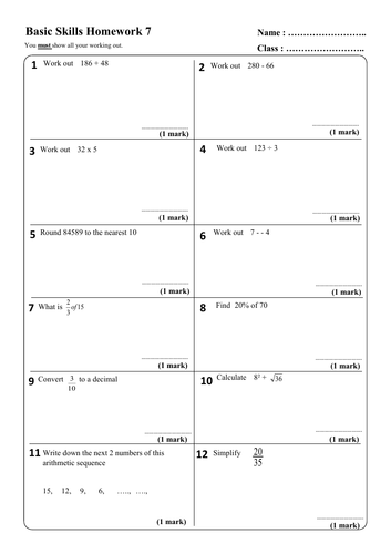 40 x KS3 Maths Homework Sheets / Booklet WITH ANSWERS!!!! | Teaching ...