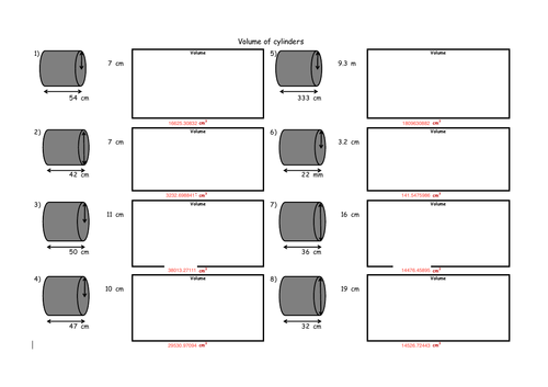 Finding the Volume of Cylinders (3 x worksheet with answers) | Teaching