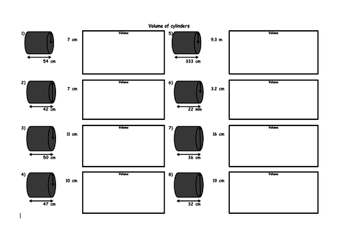 Finding the Volume of Cylinders (3 x worksheet with answers) | Teaching