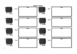 Finding the Volume of Cylinders (3 x worksheet with answers) | Teaching