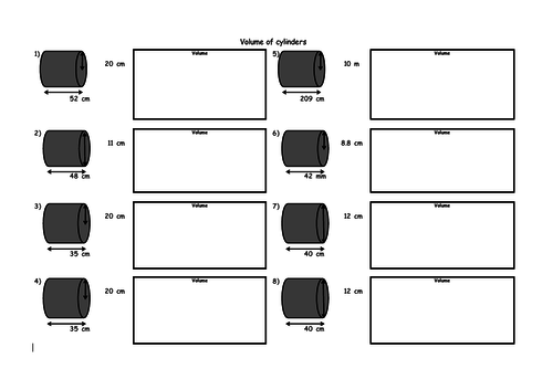 Finding the Volume of Cylinders (3 x worksheet with answers) | Teaching