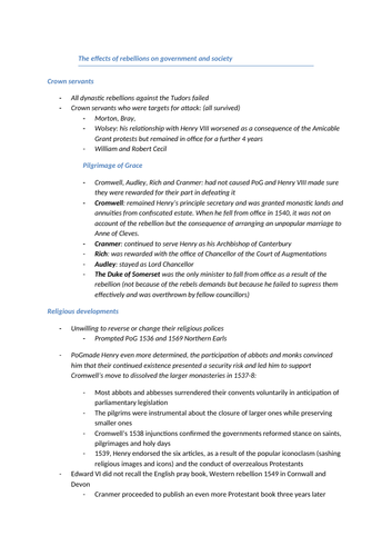 A-Level OCR History Tudor Rebellions Resources | Teaching Resources