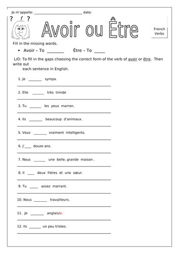 french-introduction-to-avoir-tre-worksheets-teaching-resources
