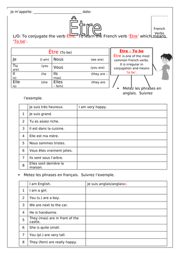 FRENCH - Introduction to Avoir & Être - Worksheets | Teaching Resources