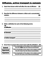 New Aqa Gcse Trilogy 2016 Biology Diffusion Osmosis Active Transport Homework Teaching Resources