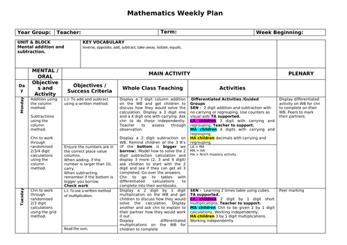 Year 3/4 Mathematics Autumn 1 planning and formative assessment ...