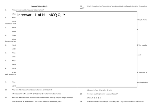 AQA GCSE HISTORY - Conflict and Tension, 1918-1939 Quizzes | Teaching