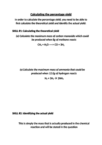 Percentage yield Teaching Resources