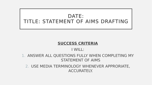 Eduqas GCSE Media Studies (9-1) Component 3 statement of aims planning film marketing focused lesson