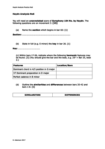 EDUQAS: Practice 6 - Haydn Score Analysis, The Western Classical ...